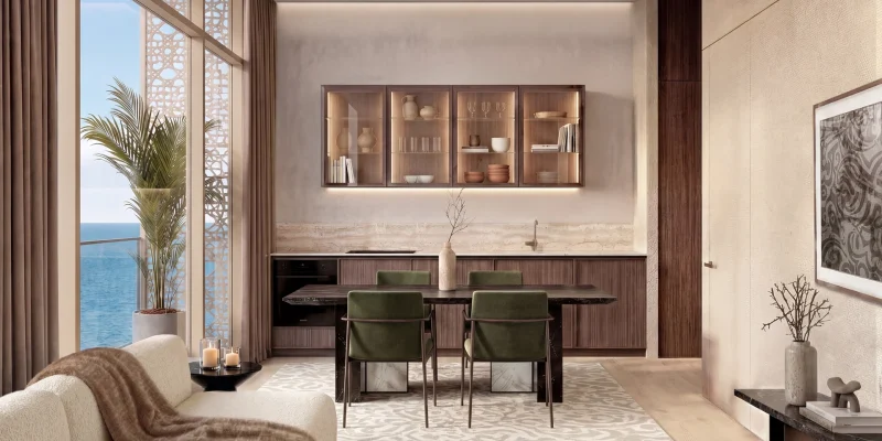 A bedroom at Richmond Residences opening onto a screened terrace